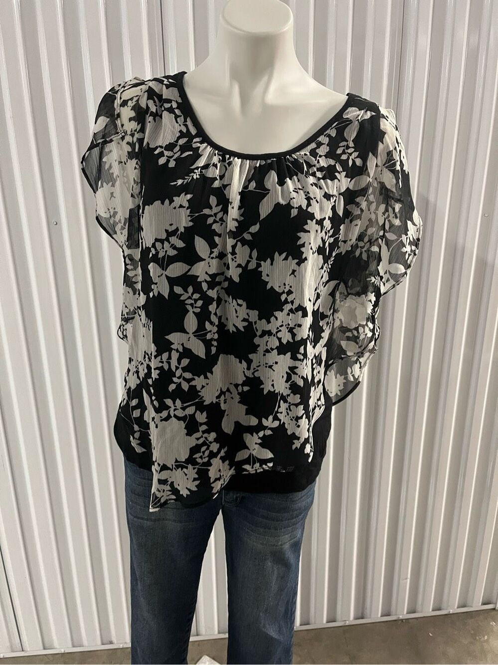 AB studio sheer top with built in black under shirt